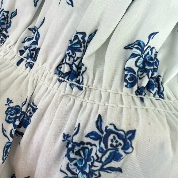 NWT caroline constas lydia off the shoulder top in blue toile spot
